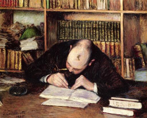 Portrait of a man writing in his Study